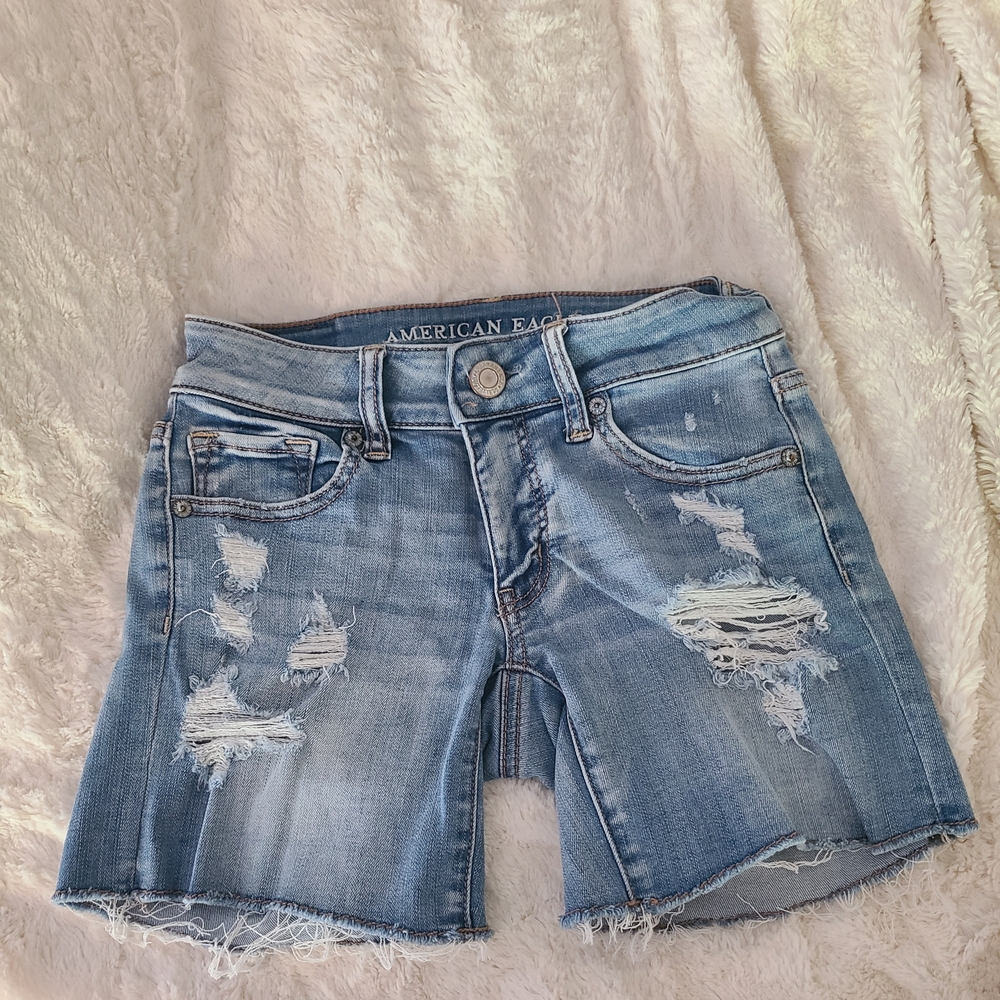 American Eagle Outfitters Women's Distressed Blue Denim Shorts